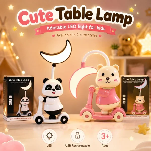 2-in-1 Cute Panda Scooter Mini Desk Lamp with Pencil Sharpener