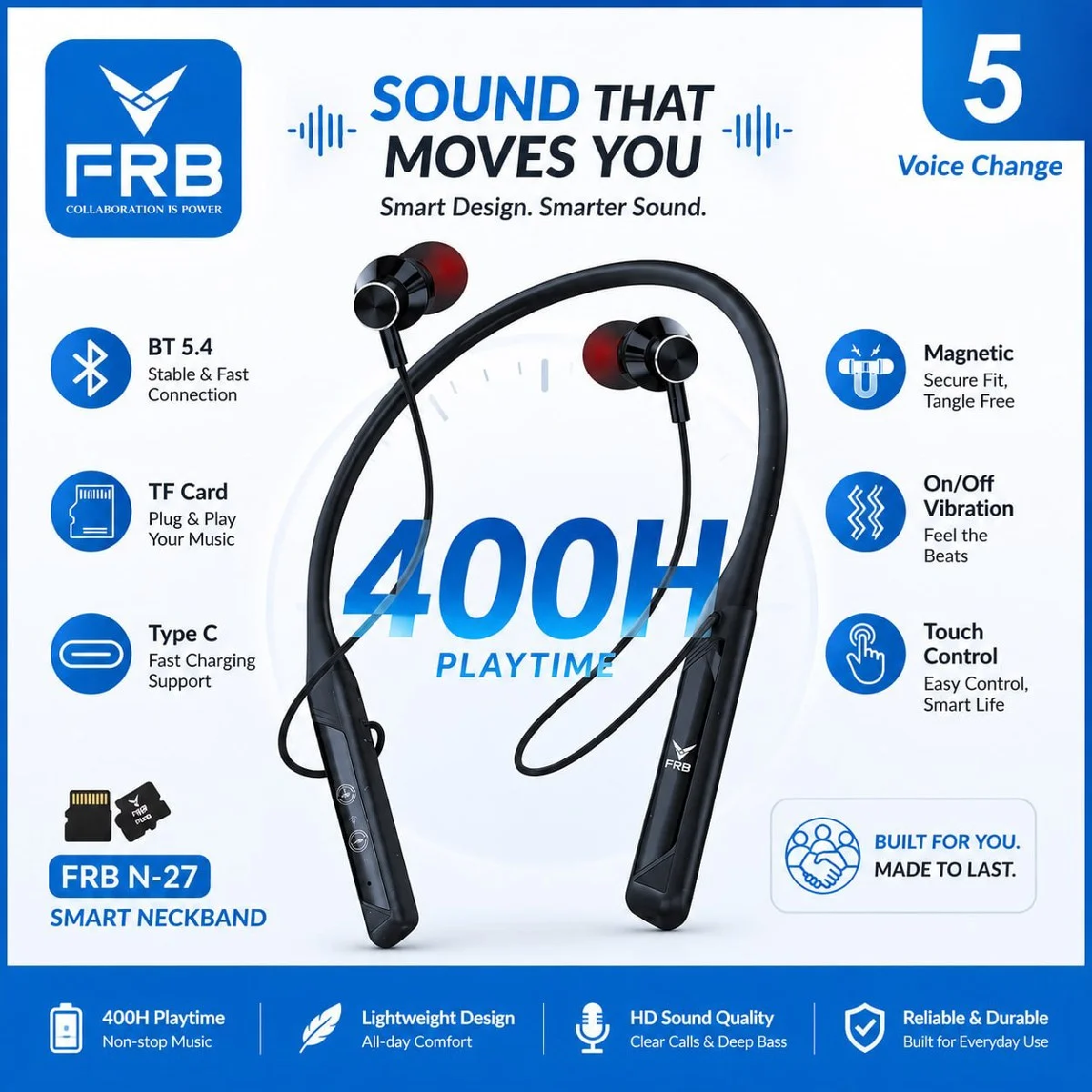 FRB N-27 Smart Wireless Neckband with Voice Change image 3