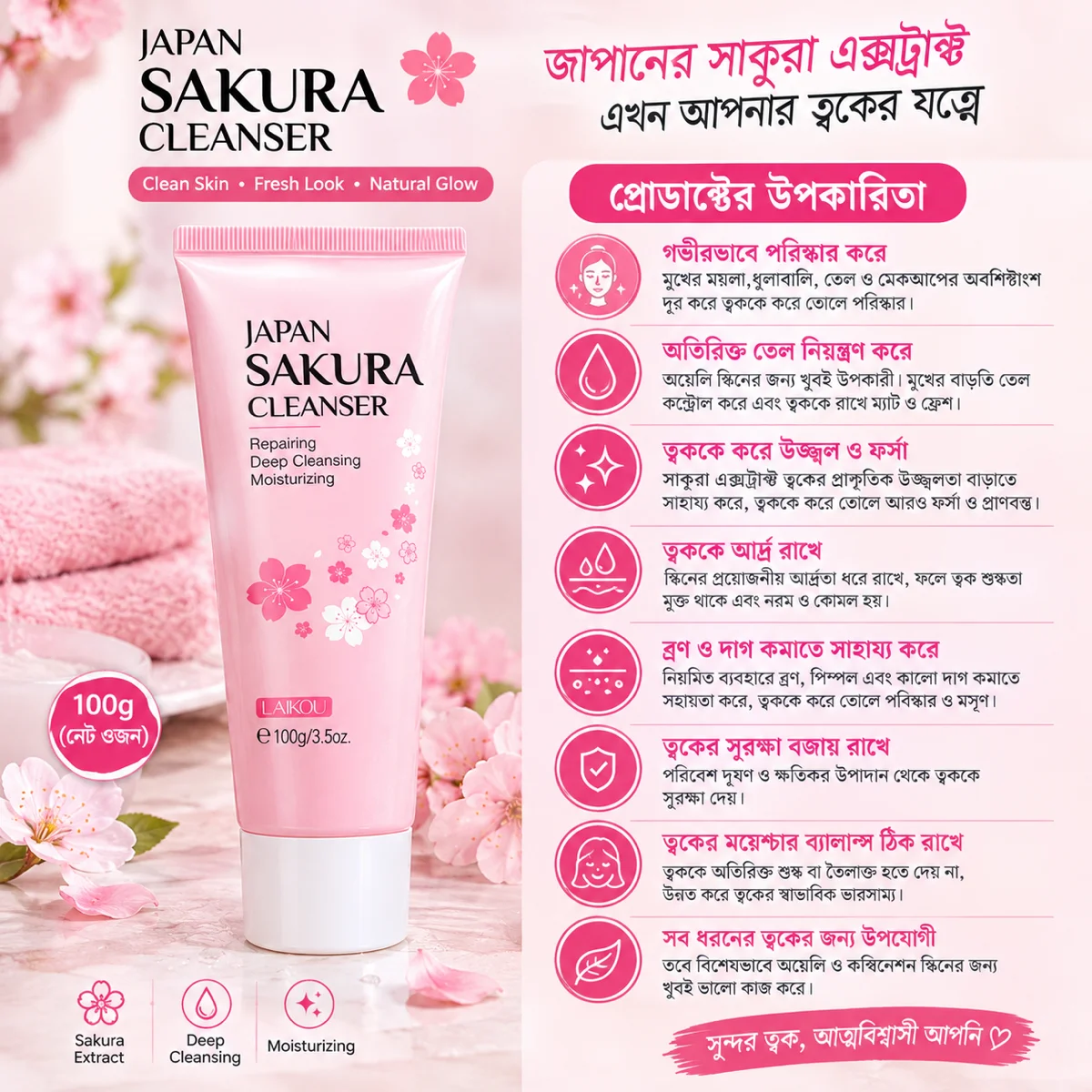 LAIKOU Japan Sakura Cleanser Face Wash 100g image 3