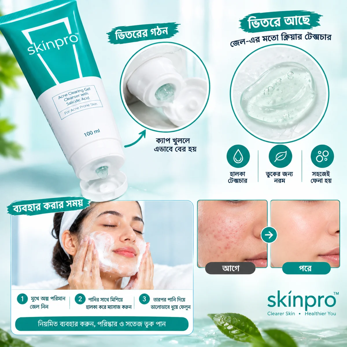 SkinPro Acne Clearing Gel Cleanser with Salicylic Acid 100ml image 2
