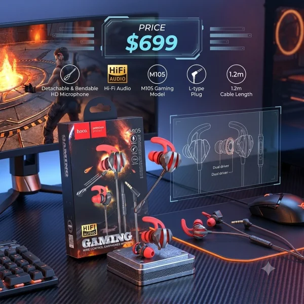 🎧 HOCO M105 Gaming Earphones – Hi-Fi Audio